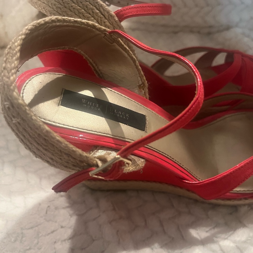 White House Black Market Vibrant Red Wedge Sandals - Picture 8 of 11